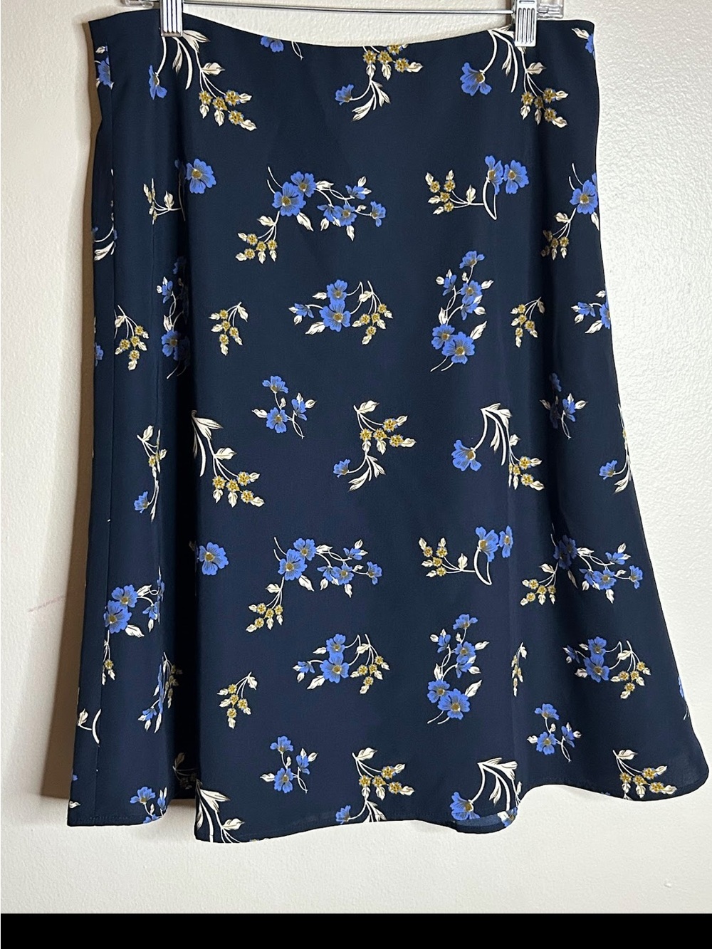 Ann Taylor Skirt Womens 12 Midi Floral Modest Fully Lined Garden Cocktail Navy